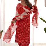 Red Hand Block Print Salwar Suit Set