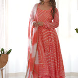 Creamy Peach Bandhani Print Anarkali Set
