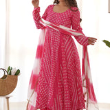 Pink Bandhani Print Anarkali Set