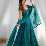 Green Flared Anarkali With Dupatta