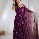Purple Bandhani Anarkali With Dupatta