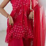 Red Flared Kurti And Palazzo Set
