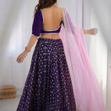 Purple Georgette Lehenga Set With Dupatta