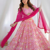 Pink Georgette Lehenga Set With Dupatta