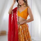 Bandhani Printed Yellow Lehenga Set With Dupatta