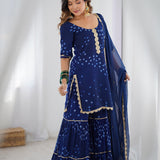 Blue Sharara Kurta Set With Dupatta