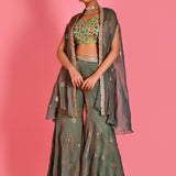 Olive Green Tissue Sharara Set