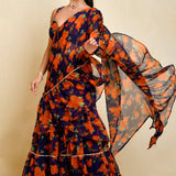 Midnight Blue Ready-Made Saree With Ruffles