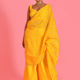 Yellow Chanderi Fusion Saree With Hand Embroidery