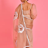 Beige Organza Saree With Floral Paint