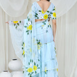 Light Blue Georgette Fusion Saree