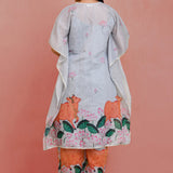 Grey Chanderi Silk Kurta Set With Lotus Prints