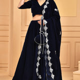 Midnight Blue Velvet Lehenga Set