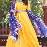 Golden Yellow Cotton Lehenga Set With Organza Dupatta