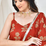 Maroon Cotton Kurta And Skirt Set With Floral Prints