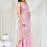 Light Lilac Organza Saree With Aari Embroidery