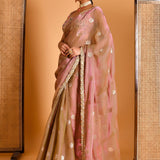 Brownish Pink Tissue Organza Saree With Sequins And Lace Blouse