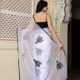 White Hand Painted Organza Saree