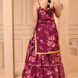 Maroon Chiffon Kurti Set With Floral Prints