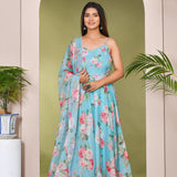 Sky Blue Muslin Anarkali Set