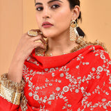 Red Silk Kurta Set With Embroidery