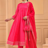 Ruby Pink Cotton Silk Kurta Set