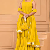 Mustard Yellow Georgette Layered Anarkali Set