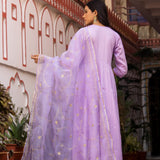 Light Purple Cotton Silk Anarkali Set With Aari Woven Dupatta