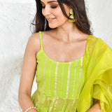 Electric Lime Green Georgette Lurex Suit Set