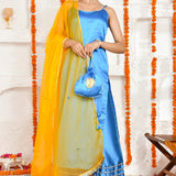 Yellow Satin Kurta With Organza Dupatta