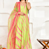 Light Green Chanderi Kurta Set With Shibori Printed