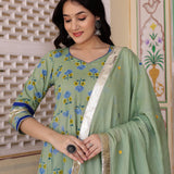 Greenish Grey Cotton Anarkali Set