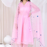 Soft Pink Satin Silk Kaftan Set
