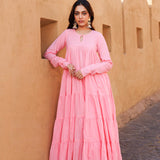 Light Pink Cotton Anarkali Set