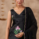 Black Organza Floral Painted Kurti Set