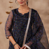 Black Organza Floral Printed Kurti Set