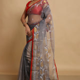 Peanut Brown Semi Resham Saree With Red Edge