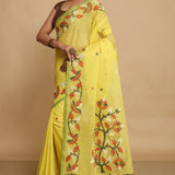 Fall Leaf Brown Pure Cotton Saree With Jamdani Needlework