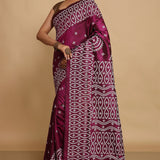 Velvety Maroon Pure Bangalore Silk Saree With Gujrati Work