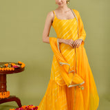 Bright Yellow Chiffon Leheriya Printed Sharara Set
