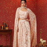 Pastel Cream Chinon Floral Printed Indo-Western Dhoti Set