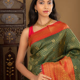 Dark Bottle Green Kanjivaram Silk Saree