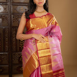 Pink Kanjivaram Silk Saree With Buttis