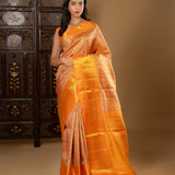 Bright Orange Floral Kanjivaram Silk Saree