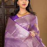 Purple Floral Kanjivaram Silk Saree