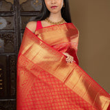 Bright Red Floral Kanjivaram Silk Saree