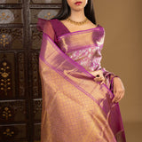 Bright Purple Floral Kanjivaram Silk Saree