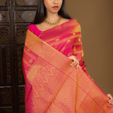 Deep Pink Floral Kanjivaram Silk Saree