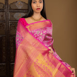Bright Pink Floral Kanjivaram Silk Saree