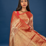 Golden Red Zari Woven Kanjivaram Silk Saree
